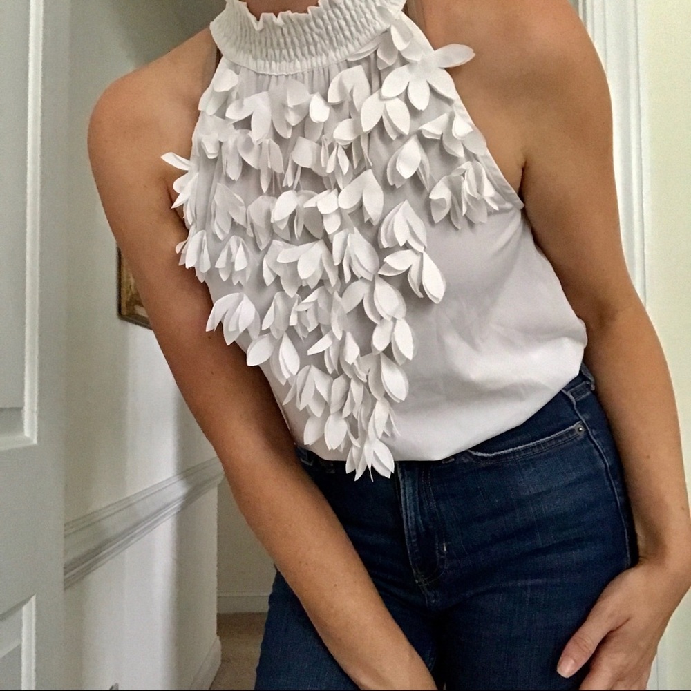 Dimri Womens Ivory 3D Floral Cutout Top RN89701